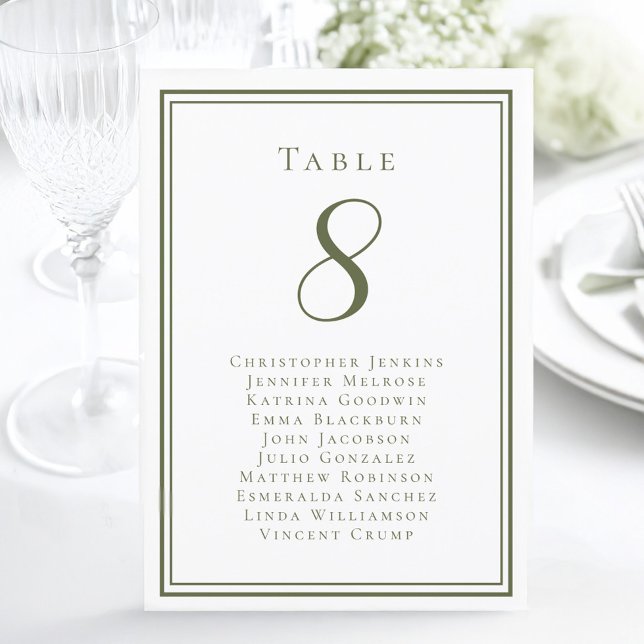 Wedding Seating Guest Table Number Olive Green (Wedding Seating Guest Table Number Olive Green Card)