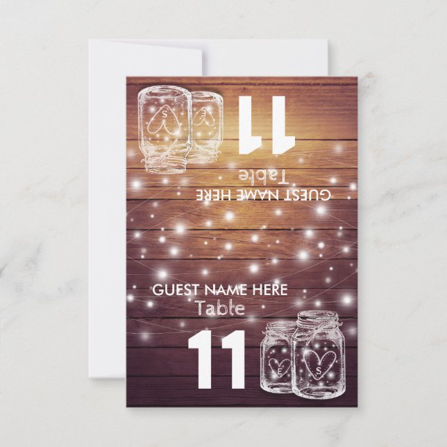 Wedding Seating Place Table Number Mason Jar Light (Front)