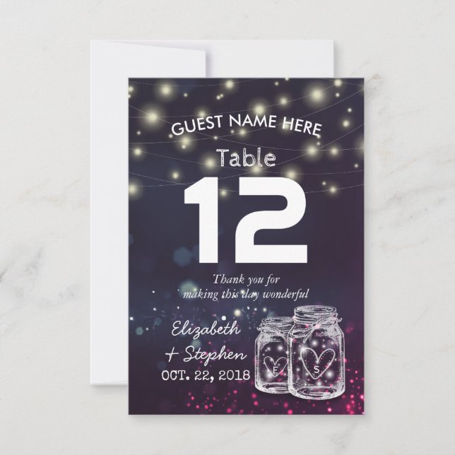 Wedding Seating Place Table Number Mason Jar Light (Front)
