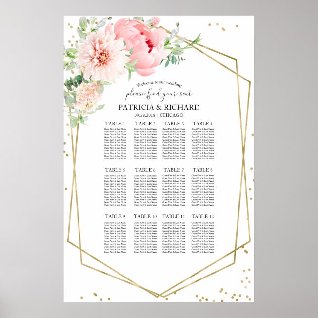 Wedding Seating Plan Elegant Floral Poster (Front)
