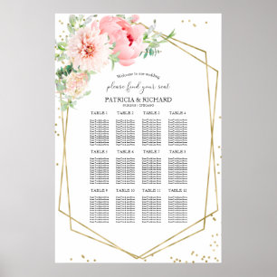 Wedding Seating Plan Geometric Blush Floral Poster