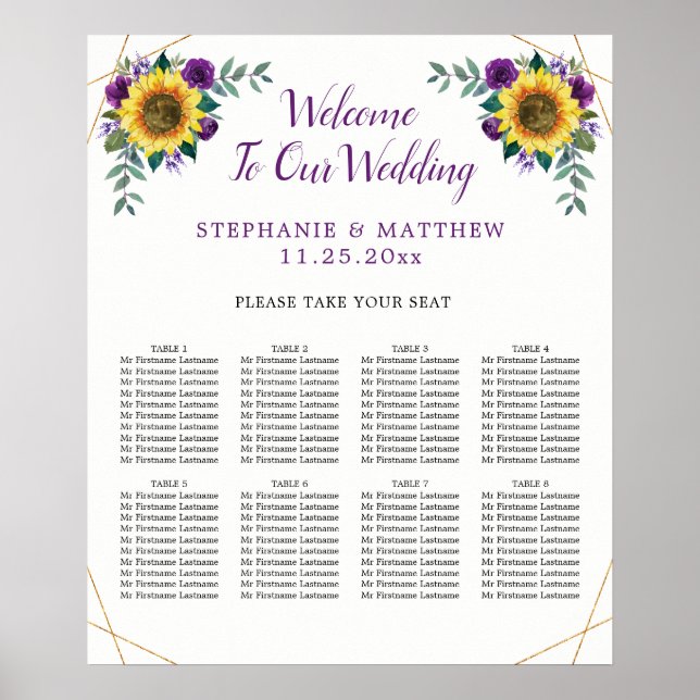Wedding Seating Sunflower Purple Geometrical 8  Poster (Front)