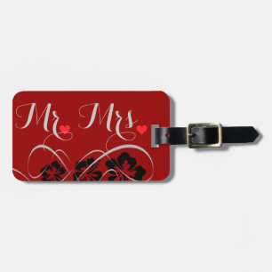 Wedding Set - Hibiscus Flourish Black Red Luggage Tag