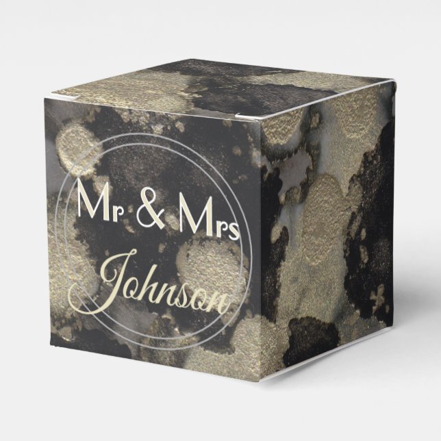 Wedding Shades of Blacks and Golds Classic Favour Box (Front Side)