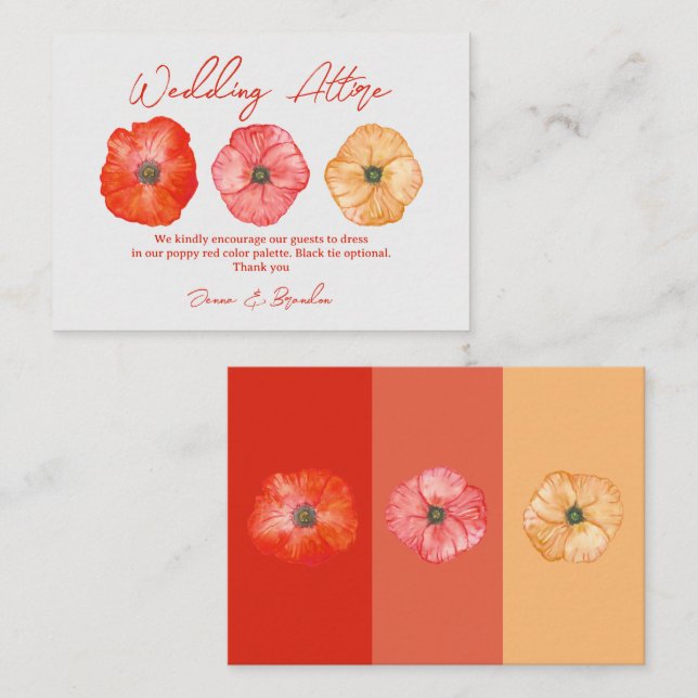 Wedding Shades Of Red Poppy Attire 3 Colour Palett Enclosure Card (Front/Back)