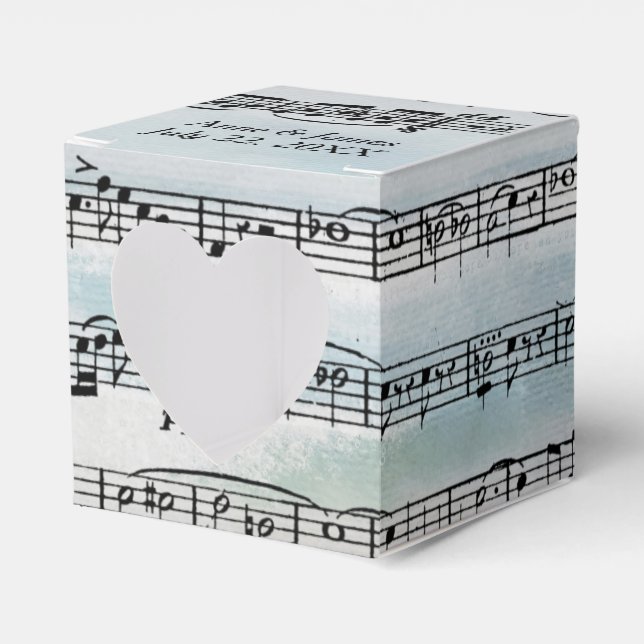 Wedding Sheet Music On Watercolor Favour Box (Front Side)