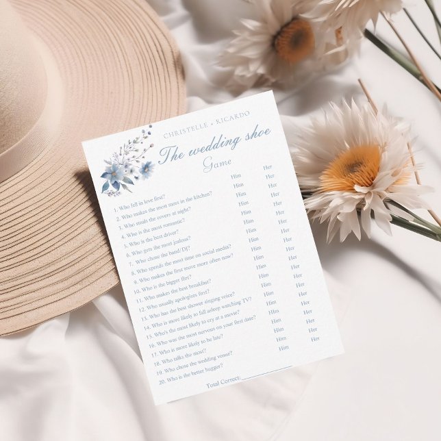 Wedding shoe Dusty Blue Bridal Shower game card (Creator Uploaded)