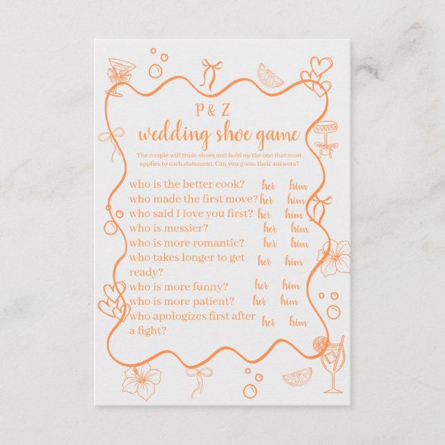 Wedding Shoe game - Aperol spritz theme  Enclosure Card (Front)