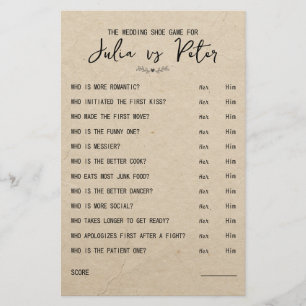 Wedding Shoe Game Questions Paper Rustic Paper