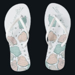 WEDDING SHOES | Modern Seashells Coral and Teal Jandals<br><div class="desc">A fun coral and teal seashell design. Handwritten calligraphy that says Happily Ever After - perfect for the bride and groom to wear on the beach for their beach wedding ceremony. Design created for TheBarefootBride™ by © WhimsicalArtwork™. This is part of a wedding stationery suite collection with matching wedding accessories...</div>