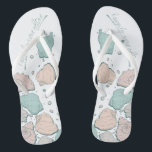 WEDDING SHOES | Modern Seashells Coral and Teal Jandals<br><div class="desc">A fun coral and teal seashell design. Handwritten calligraphy that says Happily Ever After - perfect for the bride and groom to wear on the beach for their beach wedding ceremony. Design created for TheBarefootBride™ by © WhimsicalArtwork™. This is part of a wedding stationery suite collection with matching wedding accessories...</div>