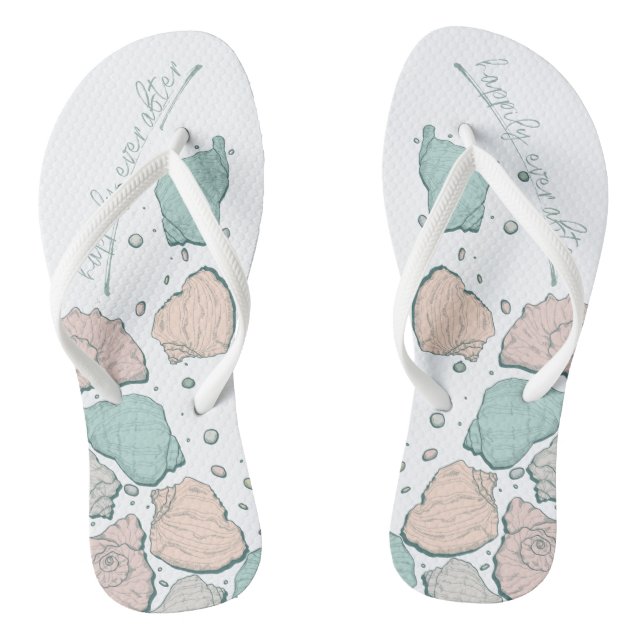 WEDDING SHOES | Modern Seashells Coral and Teal Jandals (Footbed)
