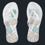 WEDDING SHOES | Modern Seashells Coral teal Jandals<br><div class="desc">Cute coral and teal seashell design. Handwritten calligraphy that says maid of honour - perfect for the maid of honour to wear on the beach for her bestie's wedding ceremony. Design created for TheBarefootBride™ by © WhimsicalArtwork™. This is part of a wedding stationery suite collection with matching wedding accessories also...</div>