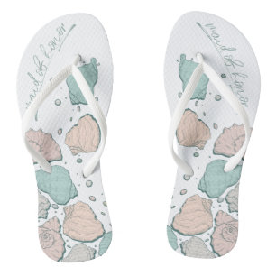 WEDDING SHOES   Modern Seashells Coral teal Jandals