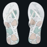 WEDDING SHOES | Modern Seashells Coral Teal Jandals<br><div class="desc">Cute coral and teal seashell design. Handwritten calligraphy that says bridesmaid- perfect for the bridesmaid to wear on the beach for a beach wedding ceremony. Design created for TheBarefootBride™ by © WhimsicalArtwork™. This is part of a wedding stationery suite collection with matching wedding accessories also baby shower and other occasion...</div>