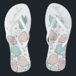 WEDDING SHOES | Modern Seashells Coral Teal Jandals<br><div class="desc">Cute coral and teal seashell design. Handwritten calligraphy that says bridesmaid- perfect for the bridesmaid to wear on the beach for a beach wedding ceremony. Design created for TheBarefootBride™ by © WhimsicalArtwork™. This is part of a wedding stationery suite collection with matching wedding accessories also baby shower and other occasion...</div>