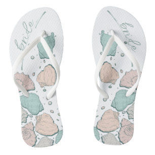 WEDDING SHOES   Modern Seashells Coral Teal Jandals