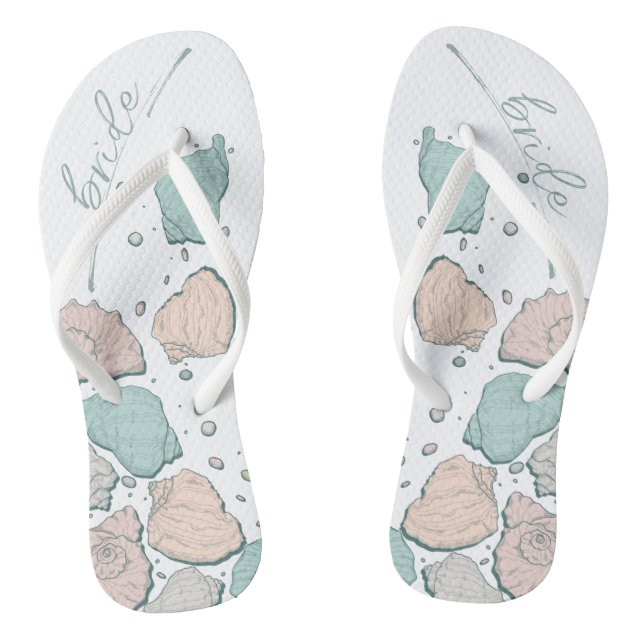 WEDDING SHOES | Modern Seashells Coral Teal Jandals (Footbed)