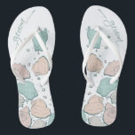 WEDDING SHOES | Modern Seashells Coral Teal Jandals<br><div class="desc">Funky coral and teal seashell design. Handwritten calligraphy that says groom - perfect for the groom to wear on the beach for his beach wedding ceremony. Design created for TheBarefootBride™ by © WhimsicalArtwork™. This is part of a wedding stationery suite collection with matching wedding accessories also baby shower and other...</div>