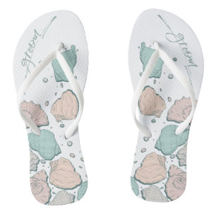WEDDING SHOES Modern Seashells Coral Teal Jandals