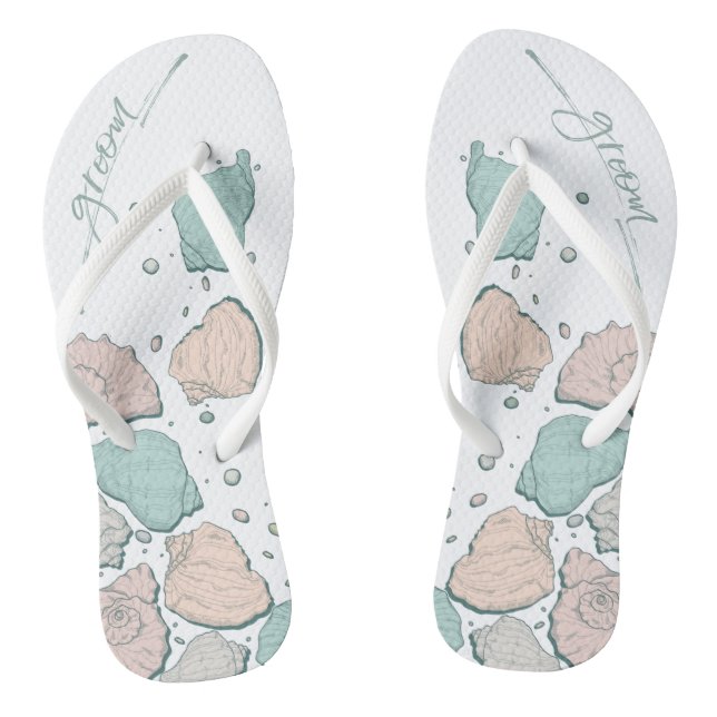 WEDDING SHOES | Modern Seashells Coral Teal Jandals (Footbed)