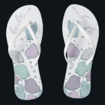 WEDDING SHOES | Modern Seashells Dusty Blue Lilac Jandals<br><div class="desc">A fun dusty blue and plum lilac seashell design. Handwritten calligraphy that says Bride - perfect for the bride to wear on the beach for her beach wedding ceremony. Design created for TheBarefootBride™ by © WhimsicalArtwork™. This is part of a wedding stationery suite collection with matching wedding accessories also baby...</div>