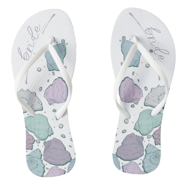 WEDDING SHOES | Modern Seashells Dusty Blue Lilac Jandals (Footbed)