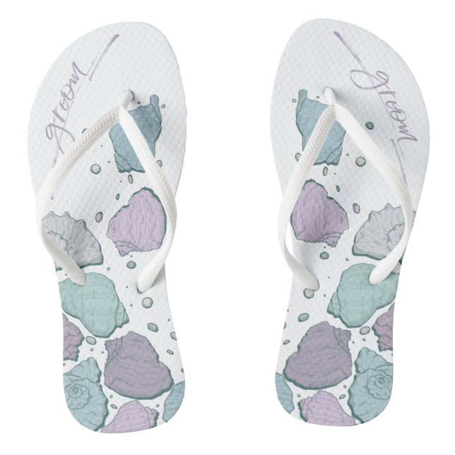 WEDDING SHOES | Modern Seashells Dusty Blue Lilac Jandals (Footbed)
