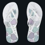 WEDDING SHOES | Modern Seashells Dusty Blue Lilac Jandals<br><div class="desc">A fun dusty blue and plum lilac seashell design. Handwritten calligraphy that says Happily Ever After - perfect for the bride and groom to wear on the beach for their beach wedding ceremony. Design created for TheBarefootBride™ by © WhimsicalArtwork™. This is part of a wedding stationery suite collection with matching...</div>