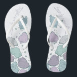 WEDDING SHOES | Modern Seashells Dusty Blue Lilac Jandals<br><div class="desc">A fun dusty blue and plum lilac seashell design. Handwritten calligraphy that says Happily Ever After - perfect for the bride and groom to wear on the beach for their beach wedding ceremony. Design created for TheBarefootBride™ by © WhimsicalArtwork™. This is part of a wedding stationery suite collection with matching...</div>