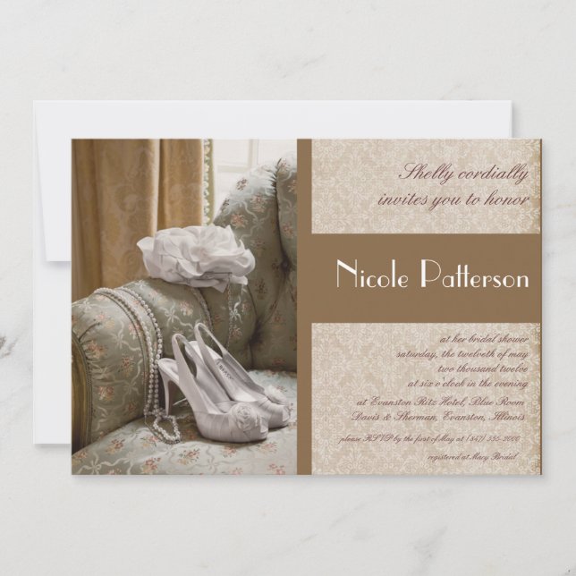 wedding shoes pearls bridal shower invitation (Front)