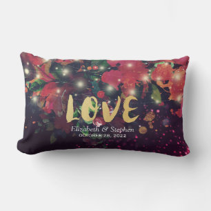 Wedding Showe Floral String Lights Purple Sparkle Lumbar Cushion