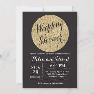 Wedding Shower Black and Gold Glitter Invitation