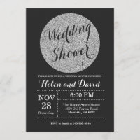 Wedding Shower Black and Silver Glitter Invitation