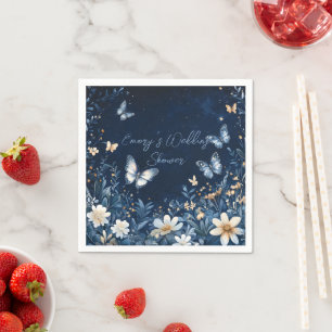 Wedding Shower Blue and White Floral Butterflies Napkin