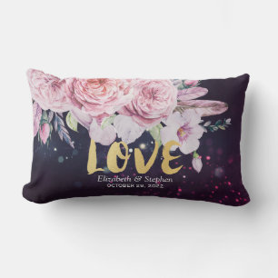 Wedding Shower Boho Floral Feather & Purple Lights Lumbar Cushion