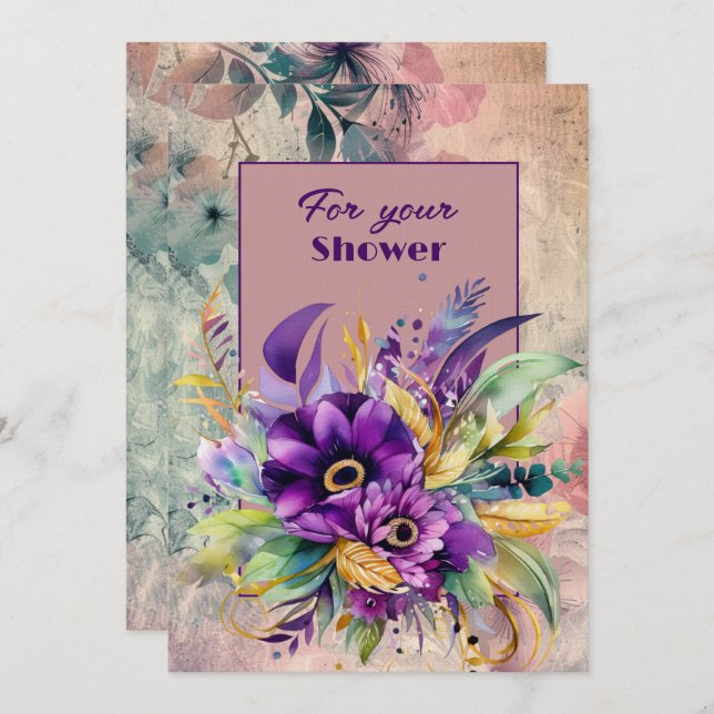 Wedding Shower Bouquet of Purple Flowers Card (Front/Back)
