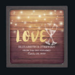 Wedding Shower Champagne Glasses Wood String Light Gift Box<br><div class="desc">Modern Wedding Gift Box Templates - Elegant Gold Lettering Script,  Vintage Champagne Glasses and String Lights on Rustic Wood Background.
A Perfect Design for your Big Day. All text style,  colours,  sizes can be modified to fit your needs!</div>