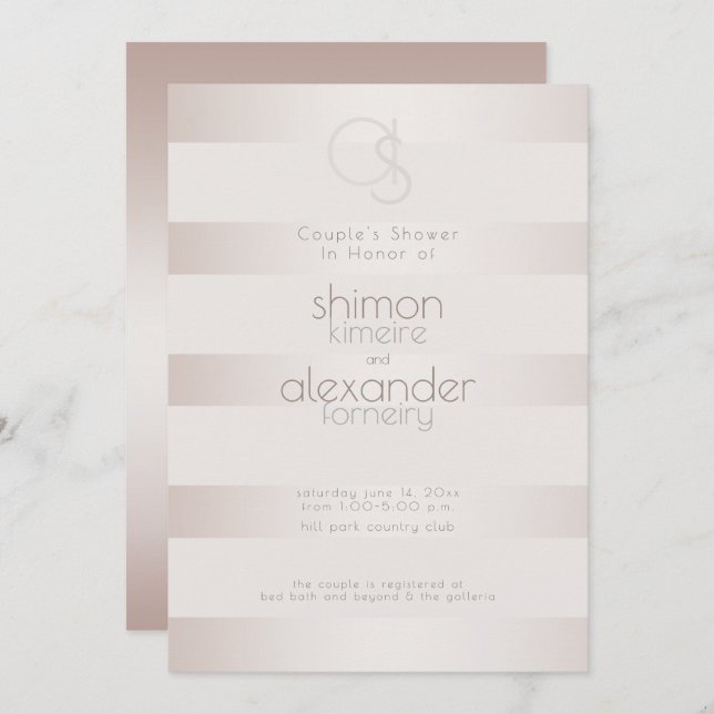 Wedding Shower | Elegant Modern Blush Pearl Stripe Invitation (Front/Back)