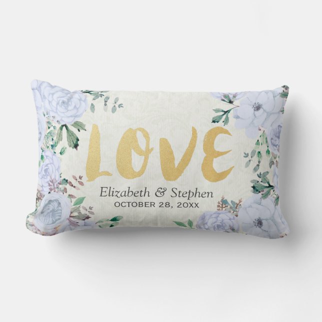 Wedding Shower Elegant Watercolor Botanical Floral Lumbar Cushion (Front)