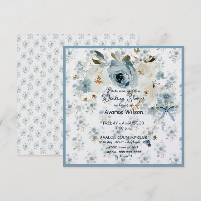 Wedding Shower in Blue Floral Card (Front/Back)