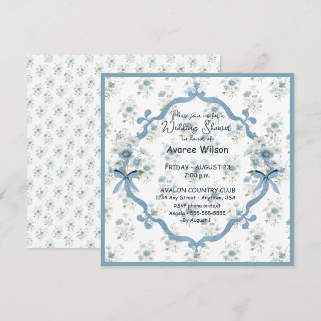 Wedding Shower in Blue Floral Card (Front/Back)