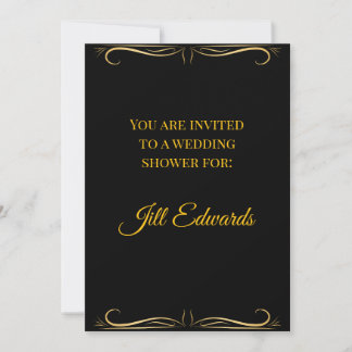 Wedding Shower Invitation Elegant Black and Gold 
