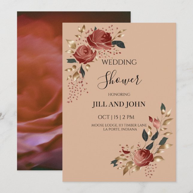Wedding Shower Invitation Modern Bridal Rose  (Front/Back)