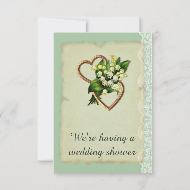 Wedding Shower, Lily of the Valley Gold Hearts Invitation (Front)