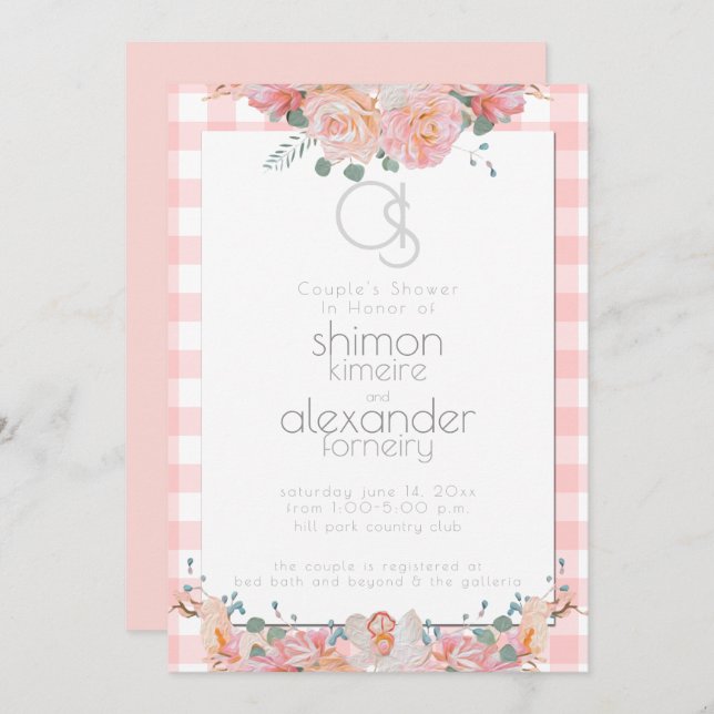 Wedding Shower |  Monogram Painted Floral Coral Invitation (Front/Back)