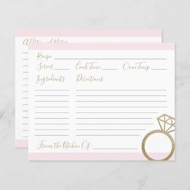 Wedding Shower Pink and Gold Recipe Cards (Front/Back)