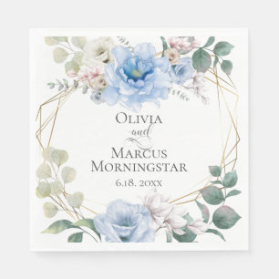 Wedding Shower Powder Blue Peony Flowers Napkin