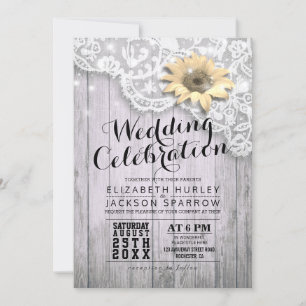 Wedding Shower Vintage Lace Sunflower Rustic Wood Invitation