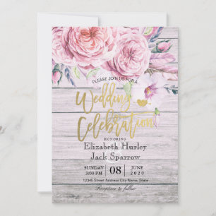 Wedding Shower Watercolor Boho Floral Rustic Wood Invitation